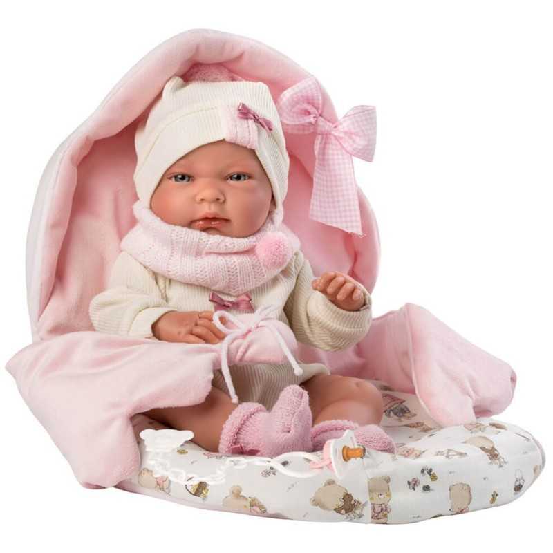Llorens Muñeca Bebé Nica con Saquito rosa Newborn - Cuerpo de Vinyl