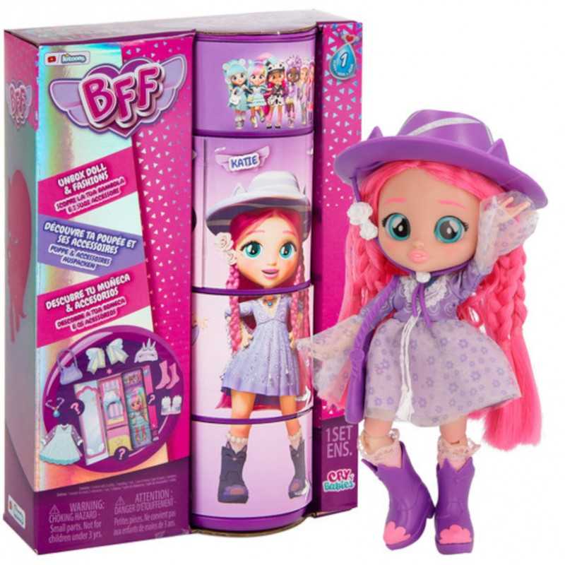 Cry Babies Muñeca Katie Cry Babies cabello rosado-rojo con coletas