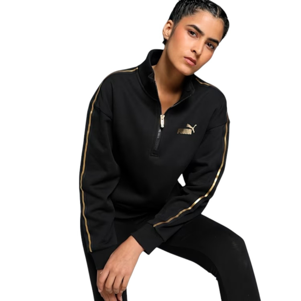 Imagen SUDADERA PUMA ESSENTIALS TAPE MINIMAL GOL ZIP CREMALLERA NEGRO 685294-01 HOODIE MUJER