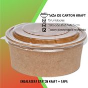 Pack 15 unidades Ensaladera redonda de cartón Kraft desechable + Tapa PET 750ml 2