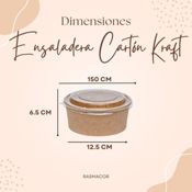 Pack 15 unidades Ensaladera redonda de cartón Kraft desechable + Tapa PET 750ml 3