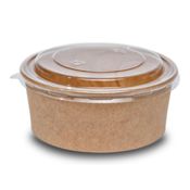 Pack 15 unidades Ensaladera redonda de cartón Kraft desechable + Tapa PET 750ml 1
