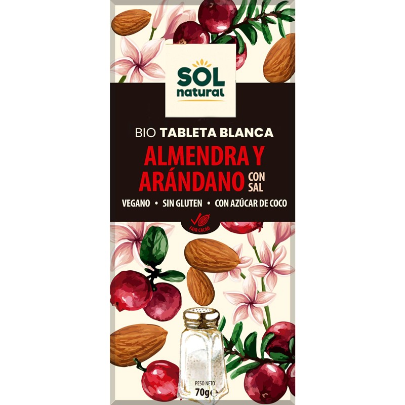 Sol Natural Tableta chocolate blanco almendra salada y arandano bio 70g Sol Natural