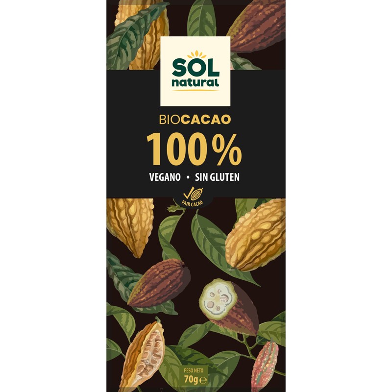 Sol Natural Tableta chocolate cacao puro 100% Bio 70g Sol Natural