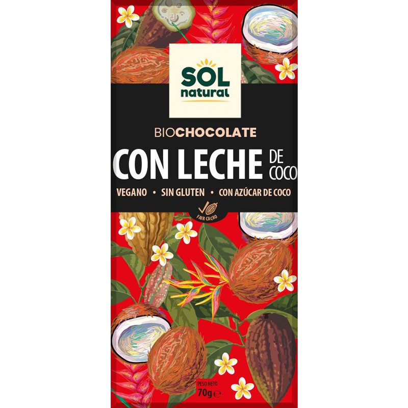 Sol Natural Tableta chocolate con leche de coco Bio 70g Sol Natural