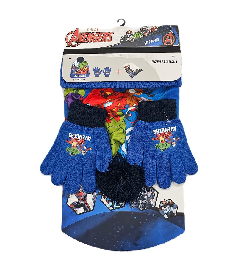 Pack Infantil Guantes + Gorro Pompón Avengers con Caja Regalo de Los Vengadores