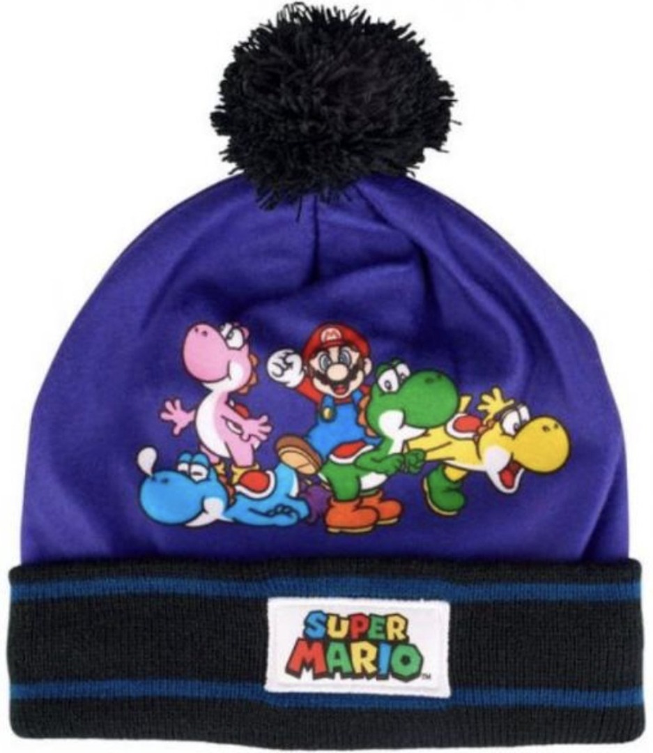 Gorro Pompón Infantil Super Mario Azul