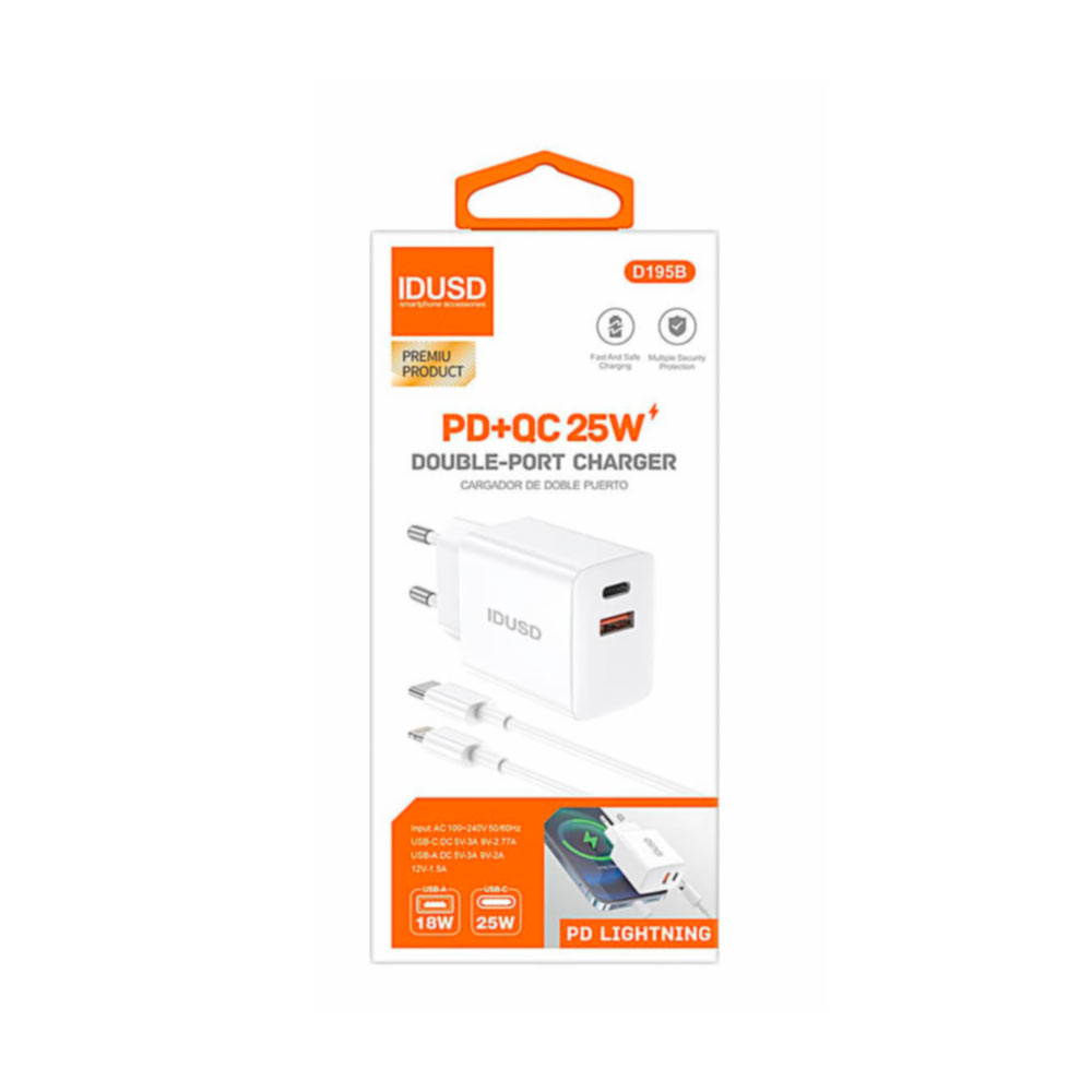 Cargador Rápido PD+QC 25W + Cable USB-C 1M - Carga Ultrarrápida y Versátil