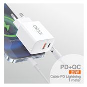 Cargador USB-C 25W PD+QC con Cable Lightning | Alta Velocidad y Seguridad