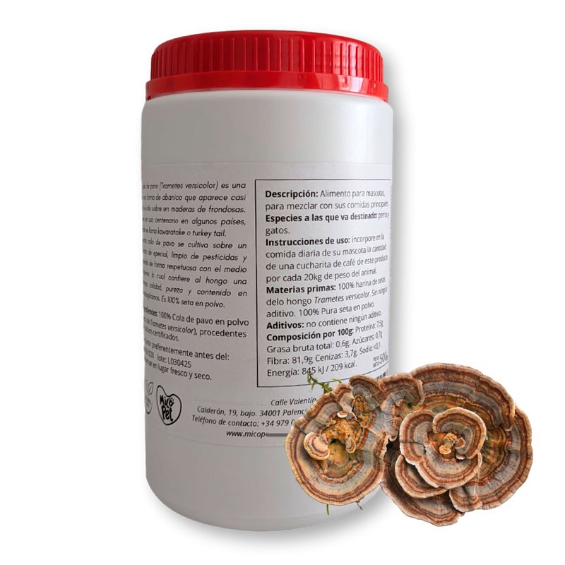 La Casa de las Setas Cola de Pavo en polvo 500 g (Trametes versicolor) MicoPet