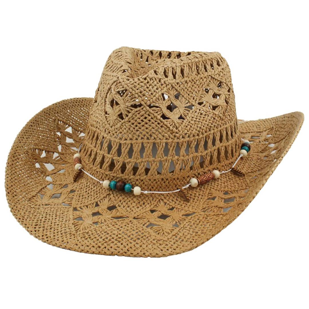 Sombrero Vaquero Cowboy Bohemio Western Paja Marrón Ajustable 1