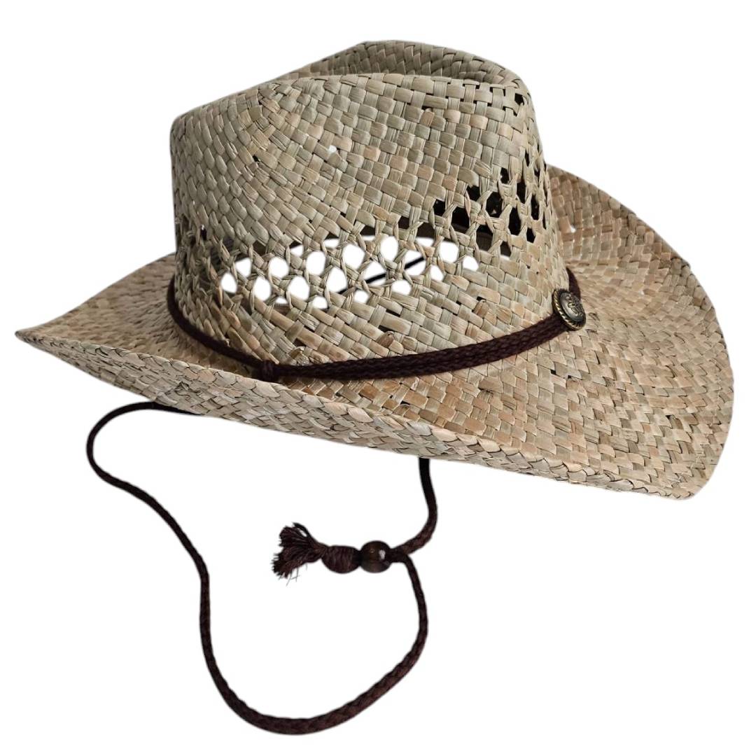 Sombrero Cowboy Bohemio Paja Natural Unisex Cordón Ajustable 1