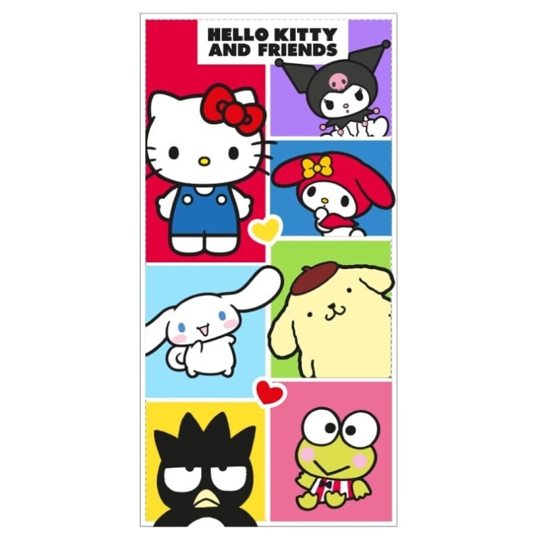 Toalla Playa o Piscina Microfibra Hello Kitty con Kuromi y Amigos 140x70cm
