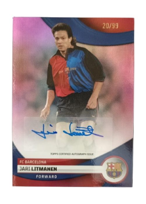 Jari Litmanen Autógrafo Original 20 / 99 FC Barcelona Team Set Topp 2023 2024 1
