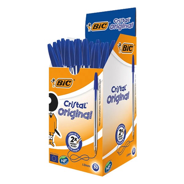 Bolígrafo BIC Cristal original Punta 1 mm Color azul Caja 50 uds