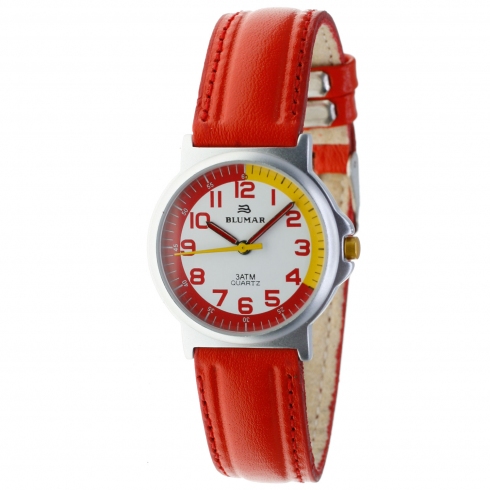 Blumar Reloj Analógico Para Niño/niña Antialérgico - Rojo Y Amarillo